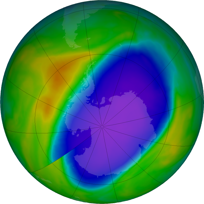 Antarctic ozone map for 15 October 2020